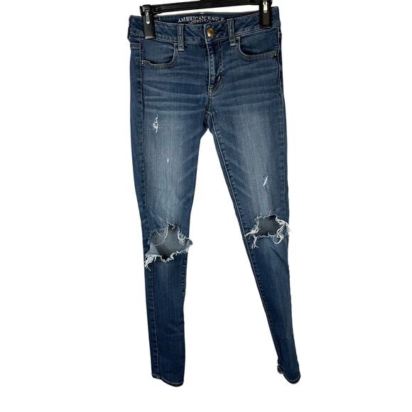 American Eagle Jeggings 4R Medium Wash Distressed Skinny Casual Denim Stretch - Picture 1 of 4